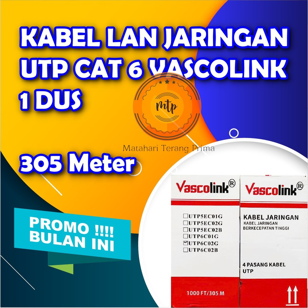 TERBARU Vascolink UTP Cat 6 Kabel Data / Kabel Lan / Jaringan 305Meter per dus