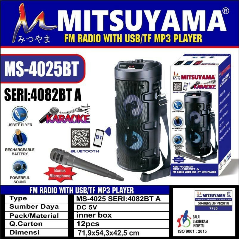 SPEAKER KARAOKE BLUETOOTH MITSUYAMA MS-4025BT / SPEAKER TENTENG / SPEAKER GENDONG