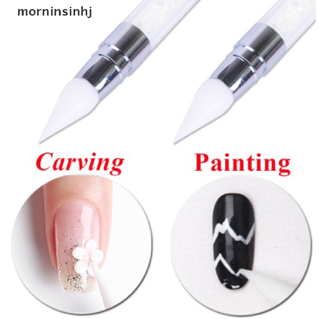 Mornin 1pc Pen Ukir Nail Art Diy Dua Sisi Bahan Silikon