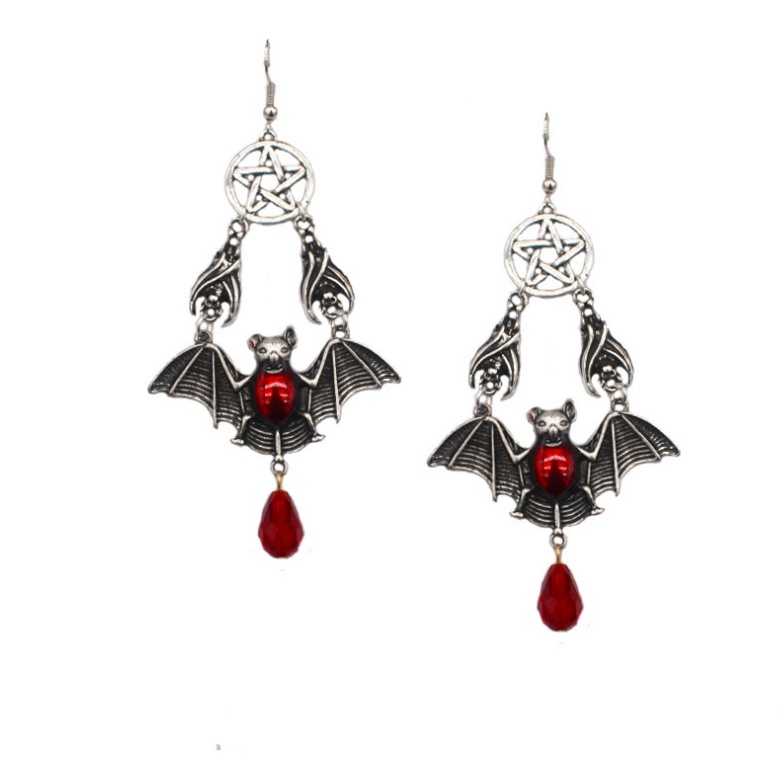 Anting Tusuk Gantung Desain Kelelawar Gaya Eropa / Amerika / Gothic / punk Untuk Wanita