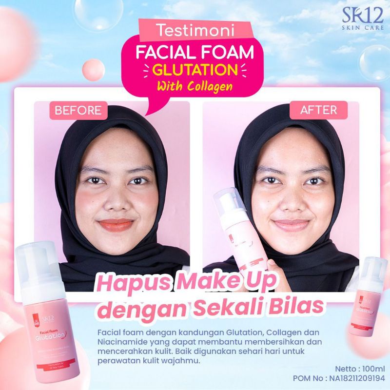 Facial Wash Foam Glutation SR12 With Collagen cleanser pembersih wajah semua jenis kulit plus mencerahkan