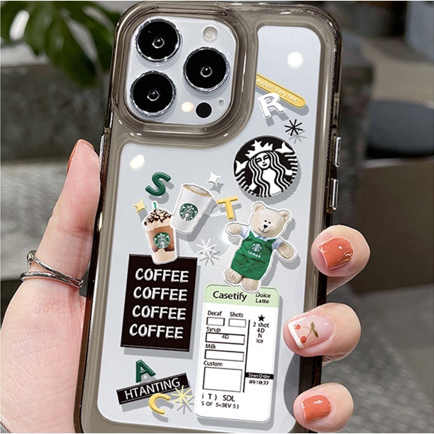 Soft Case Silikon TPU Transparan Motif Beruang Kopi Untuk IPhone 14 13 12 Mini 11 Pro XS Max X XR 8 7 6 6S Plus