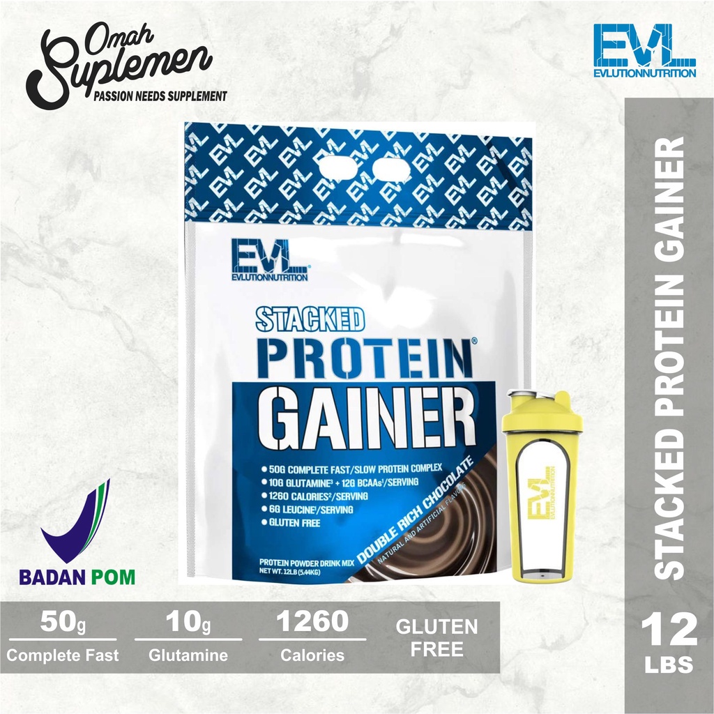 EVL Evlution Nutrition Stacked Protein Gainer 12 Lbs evl gainer BPOM