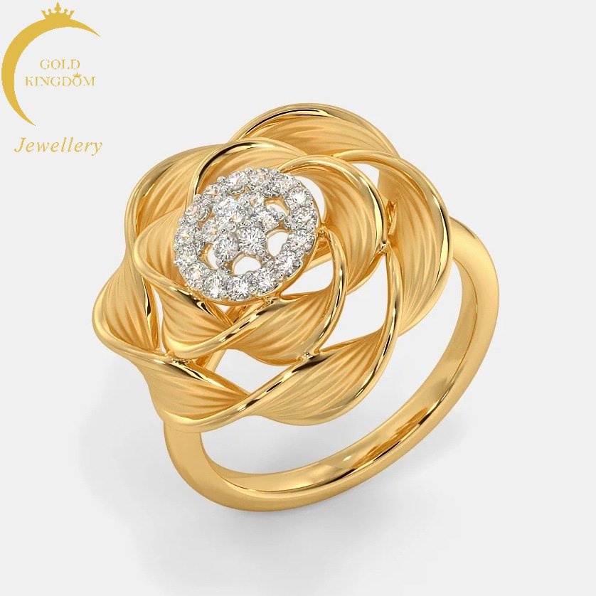 Goldkingdom Perhiasan Fashion 24K Bangkok Aksesoris Ready Stock Diamond Rose Inset Diamond Ring Cincin Tunangan Emas Asli Kadar 375 18karat