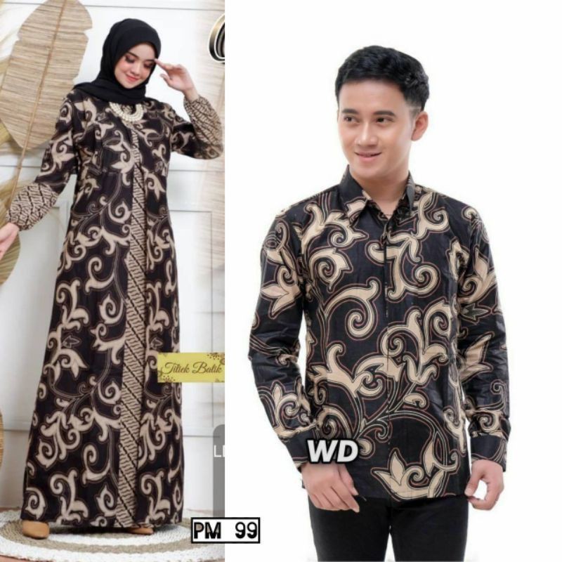 Couple Gamis Batik Maura Couple - Sania Ruffle Batik Couple ori Ndoro jowi DNT Garansi Termurah-Kangkung hitam