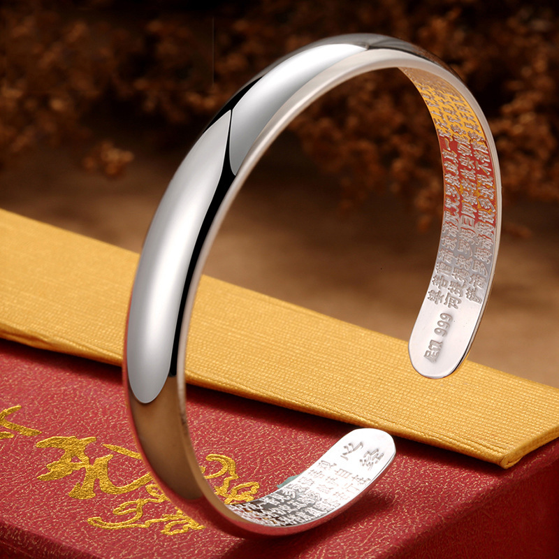 999 Sterling Silver Plated Smooth Bracelet Simple Fashion Opening Adjustable Ornament