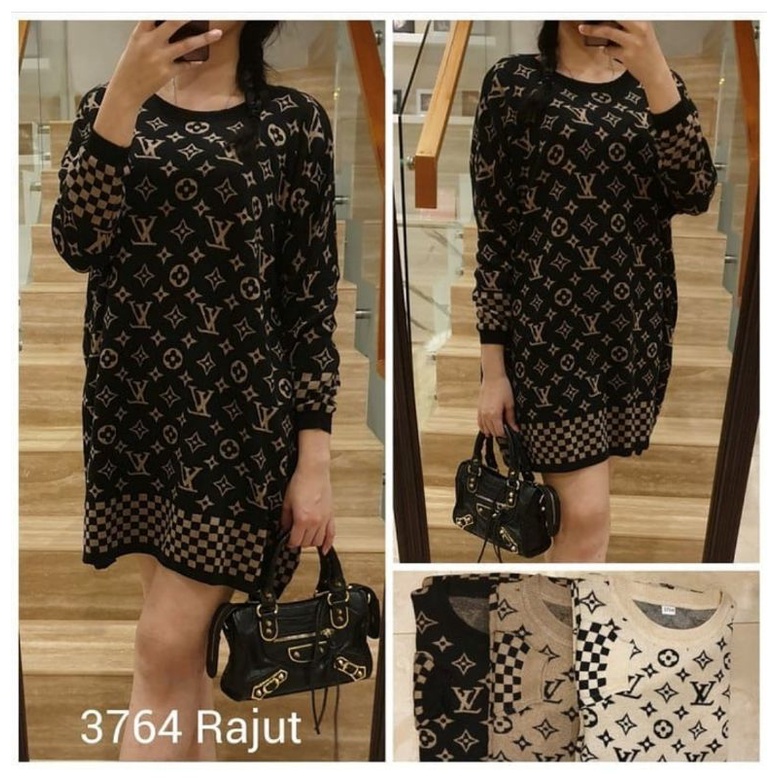 3764 Atasan/blus rajut elvi jumbo big size/blus panjang/tunik rajut jumbo import