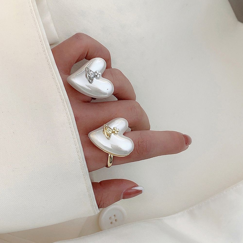 Needway  Vintage Pearl Rings Romantic Korean Style Women Rings Gold Color Love Heart Pearl Silver Color Saturn Planet Adjustable Ins Open Rings/Multicolor