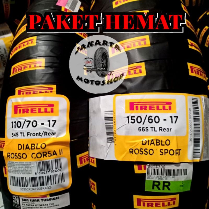 PAKET Ban PIRELLI 110/70-17 [ Diablo Rosso Corsa 2 ] & 150/60-17 [ Diablo Rosso Sport ]