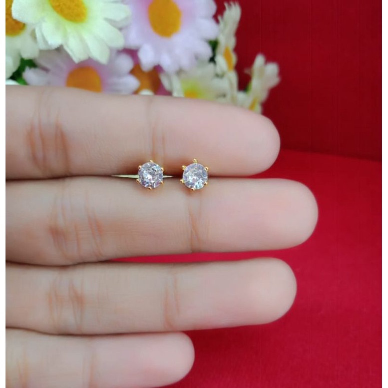 Anting tusuk emas muda anting tusuk permata aksesoris perhiasan wanita dewasa masih muda kadar 35%