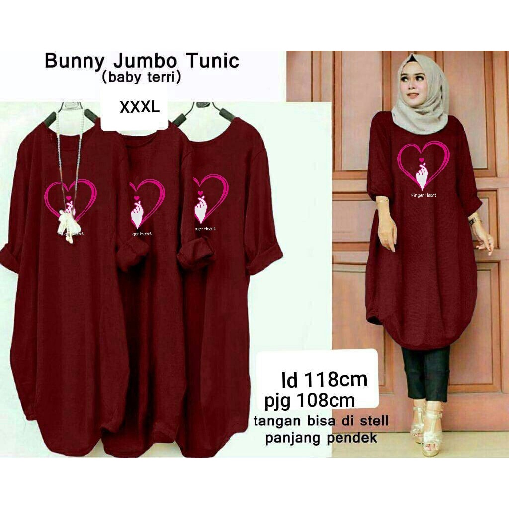 VVV Olshop Tunik Bunny Love  Lengan bisa disetel panjang pendek Jumbo / Dress Muslim import / Tunik 