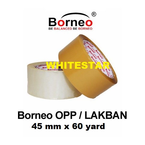 

lakban / isolasi opp borneo bening & coklat 45 mm x 60 yard - core hijau