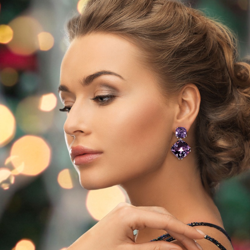 Noble Bridal Earrings For Wedding Geometric Purple Cubic Zirconia High Quality Elegant Women Accessories