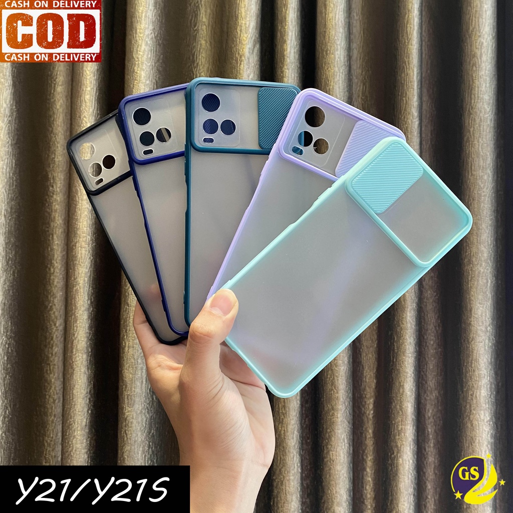 Vivo V23 5G 2022 / Vivo Y21T Y21A Y21S Y21 Y33S Y33T Y1S Y12i Y11 Slide Case Protection Camera Matte Candy Kamera Sliding Casing Pelindung Kamera Sleding