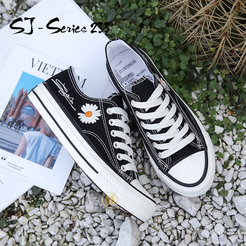 [Jwalk] Sepatu Sneakers Wanita Casual Motif Daisy ala Korea Import Kualitas Super Premium - 233-BLACK