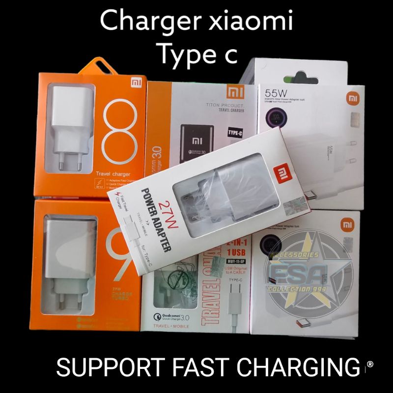 Charger xmi type c 18W 22W 27W 33W 55W Turbo note 7/note 8/note 9/9 pro/poco m3/ M3 pro/X3/X3 pro/F3