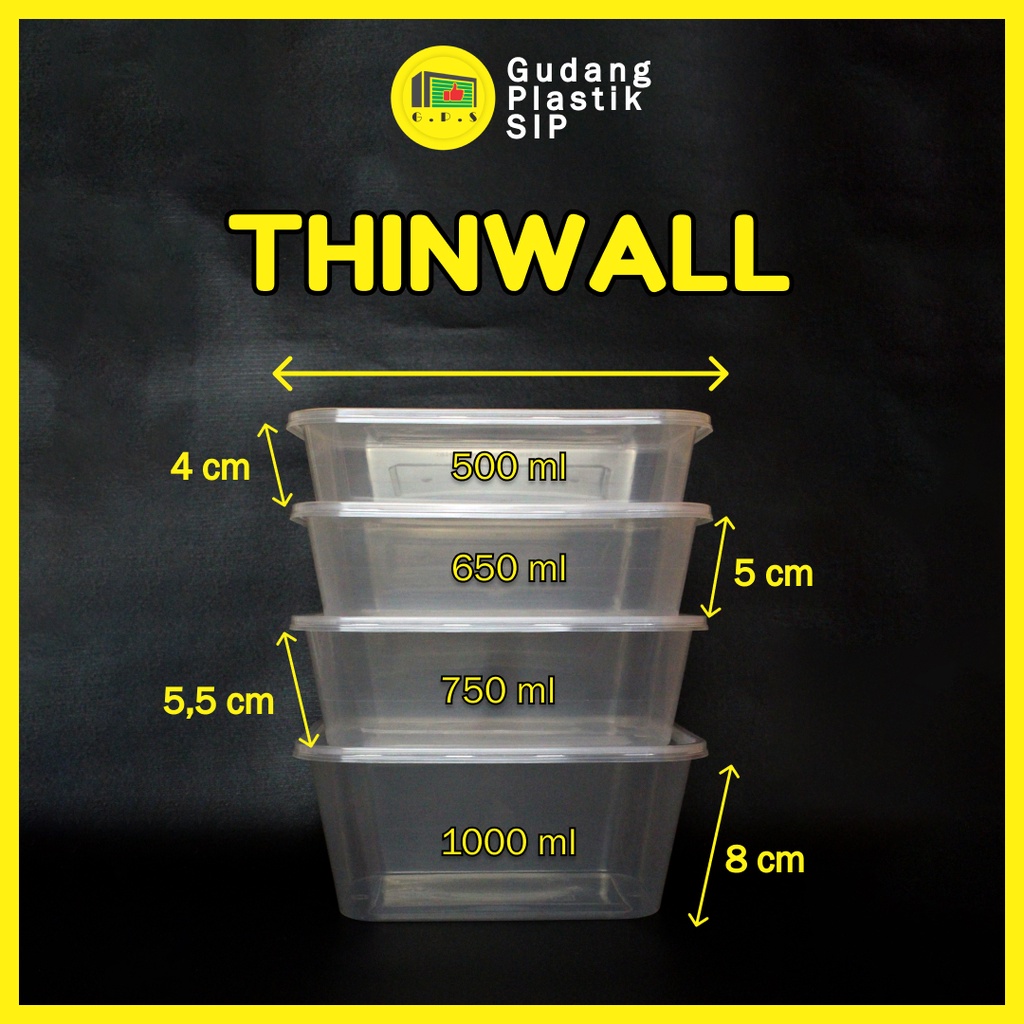 THINWALL RECTANGLE 500 ML + TUTUP / KOTAK MAKANAN PLASTIK ISI 25 PCS