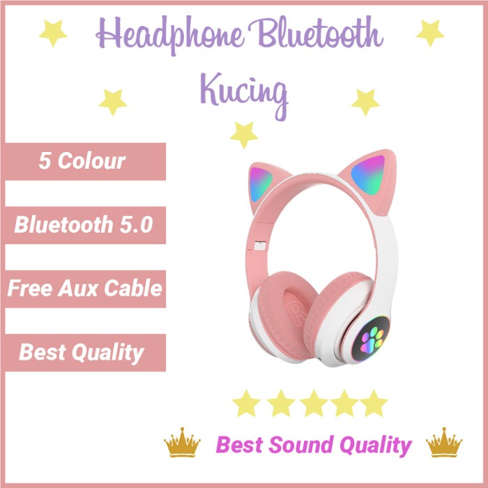 Worth It Headphone Kucing Bluetooth Headset Gaming Led Anak Perempuan Murah