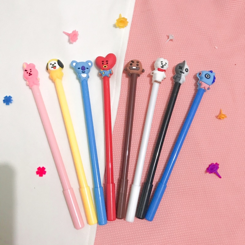 Pulpen Karakter Gel Tinta Hitam Lucu Pen BT21 Pen BTS