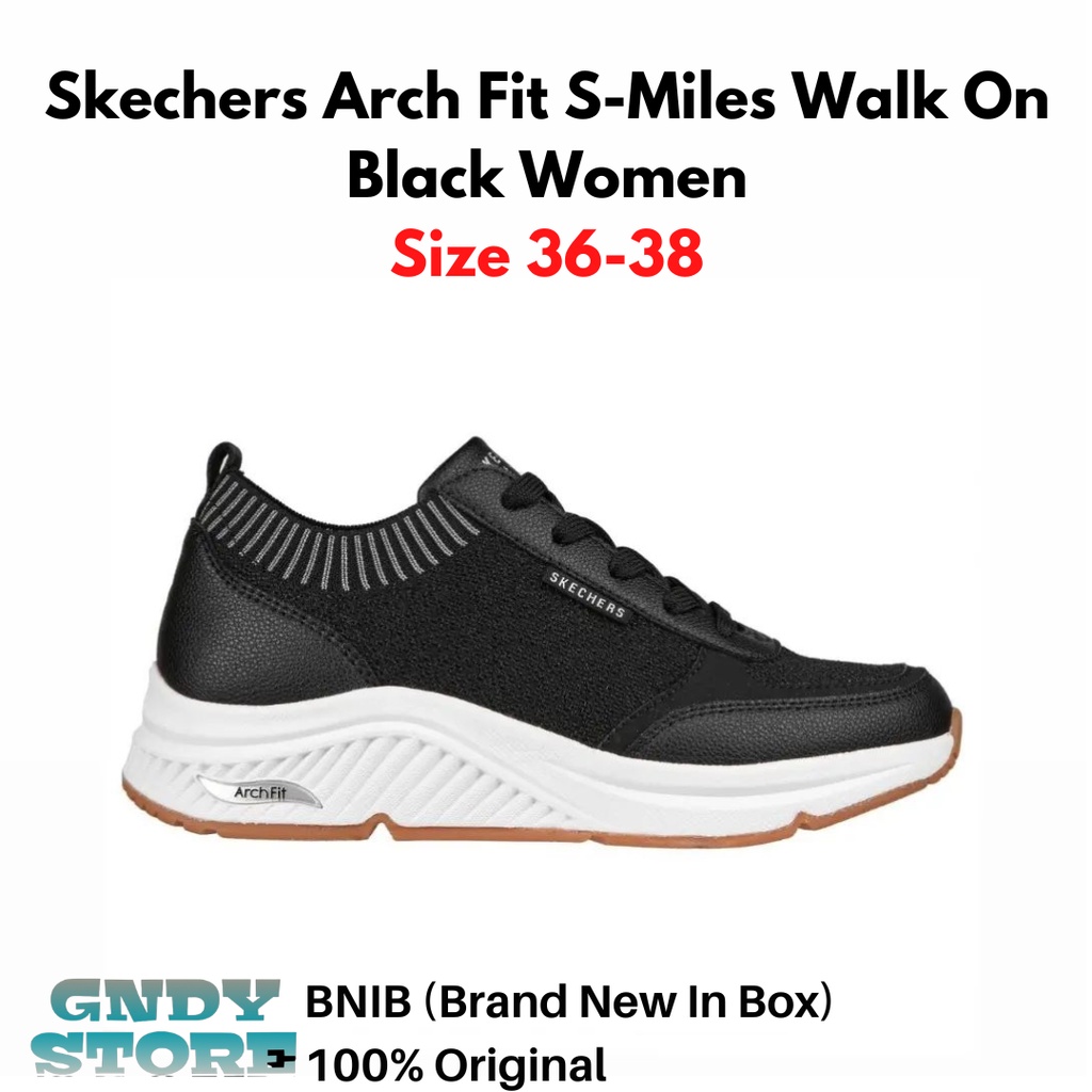 Sepatu Sneakers Wanita Skechers Arch Fit S-Miles Walk On 155565/BLK Women Original BNIB 100%