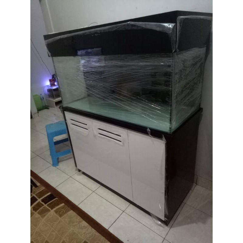 Cabinet aquarium meja aquarium arowana P120x50x50 dengan putih hitam
