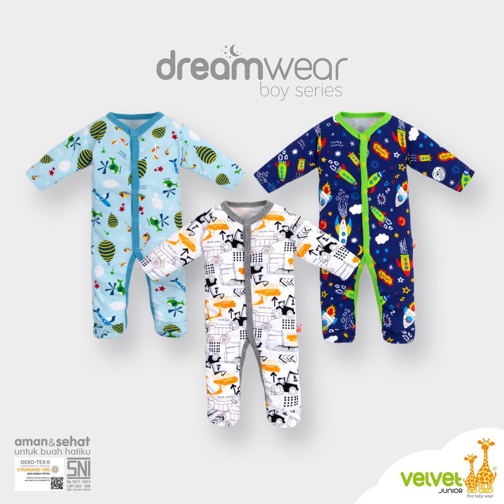 Velvet Junior DreamWear / Sleepsuit Bayi / Baju Setelan Bayi / Piyama Bayi (Tersedia varian ukuran)