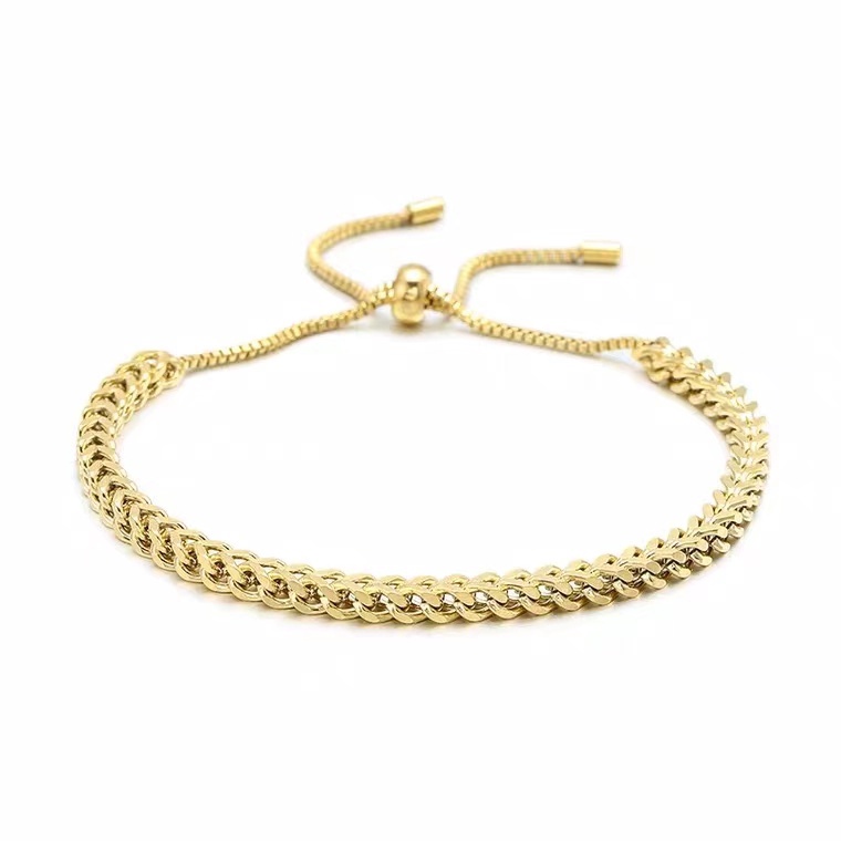 Braided Adjustable Gelang Rantai Tebal Gelang Metalik Rantai Lapis Emas 18K Grosir