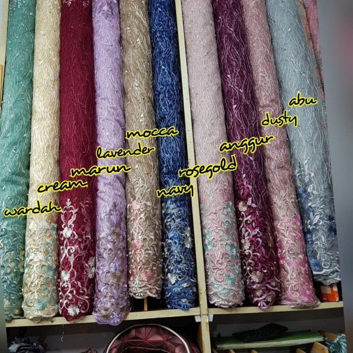 KAIN TILE MUTIARA ST05 IMPORT BRUKAT RENDA MUTIARA. BAHAN KEBAYA DRESS