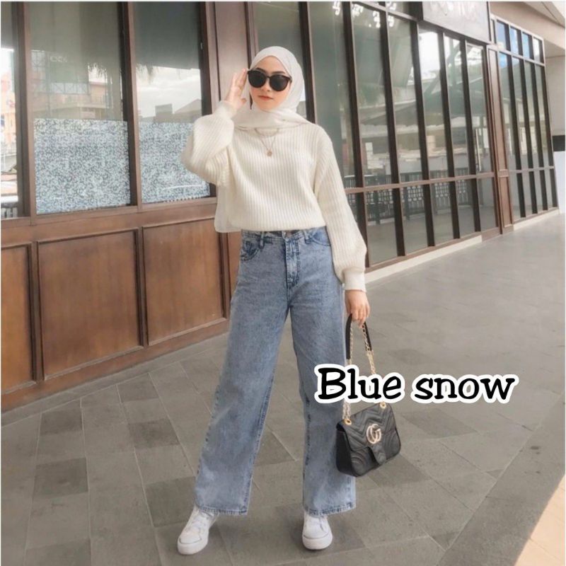 PREMIUM KULOT JEANS SNOW BLACK DAN SNOW BLUE/KULOT JEANS HIGHWAIST WANITA/KULOT JEANS