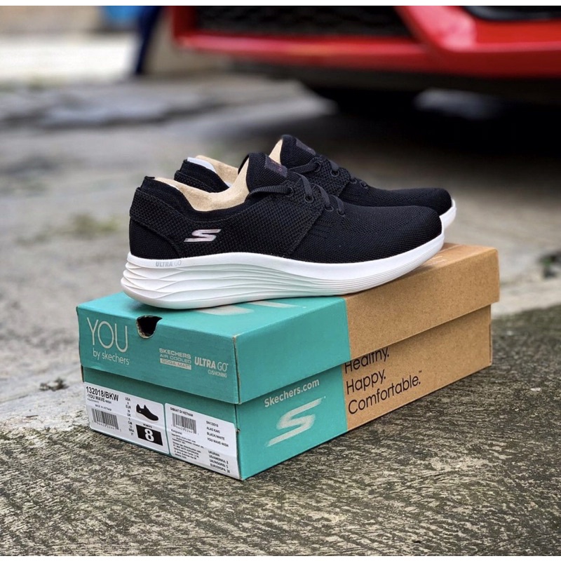 Sepatu SKECHERS YOU WAVE-WISH BLACK/WHITE 132018/BKW (WOMEN)