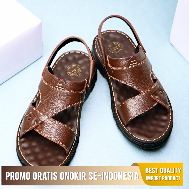 Sendal Kulit Pria 2022 Pria Biasa Sepatu Pantai Kulit Atas Sandal Tebal
