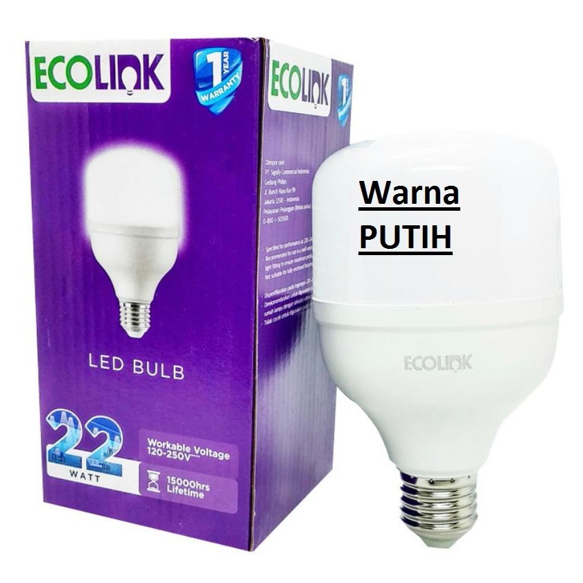 Lampu Bohlam LED Bulb 22 Watt 22Watt 22W W Putih Cool Daylight ECOLINK