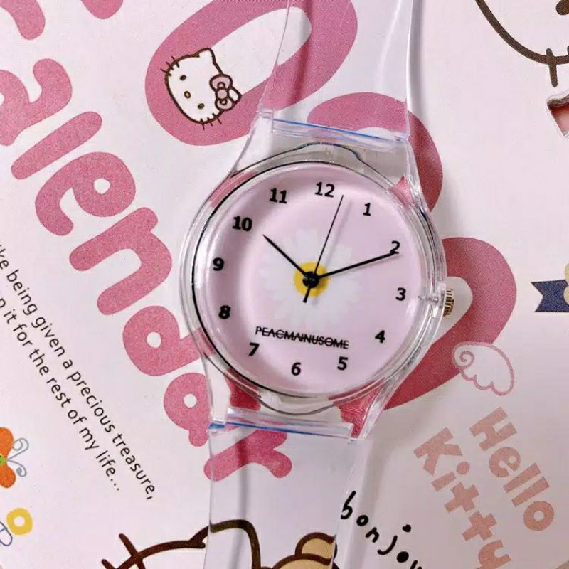 Jam Tangan Quartz Analog Motif Bunga Transparan Untuk Wanita