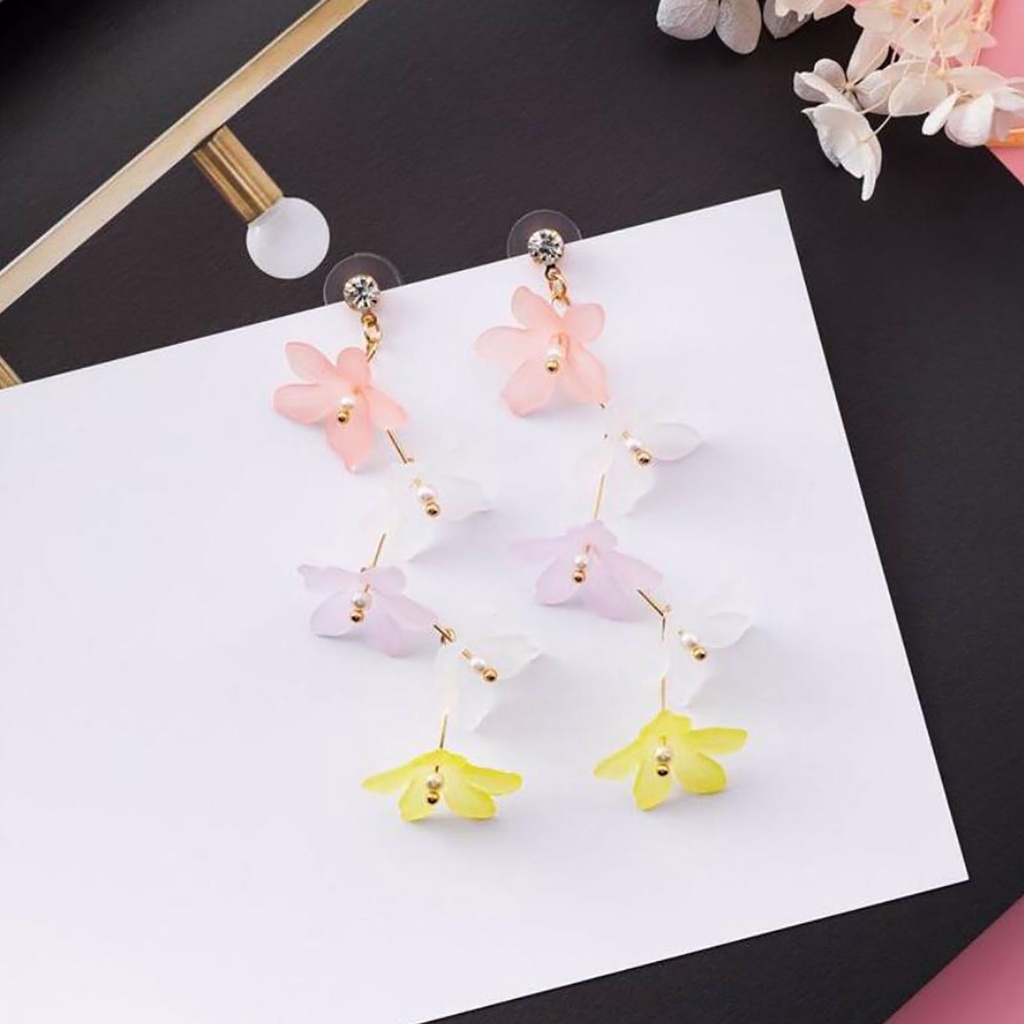 Hu Hu Hu Hu Hu Alat Bantu Pasang Kacamata♡ 1 Pasang Anting Kait Gantung Wanita Bahan Akrilik Desain Bunga + Mutiara + Berlian Imitasi Untuk Hadiah