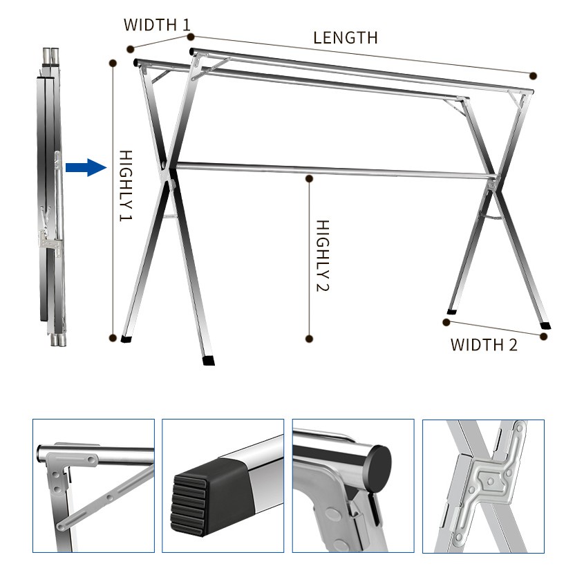 Jemuran Pakaian Jemuran Baju Minimalis Hanger Stainless Steel Anti Karat Portable Bisa Dilipat