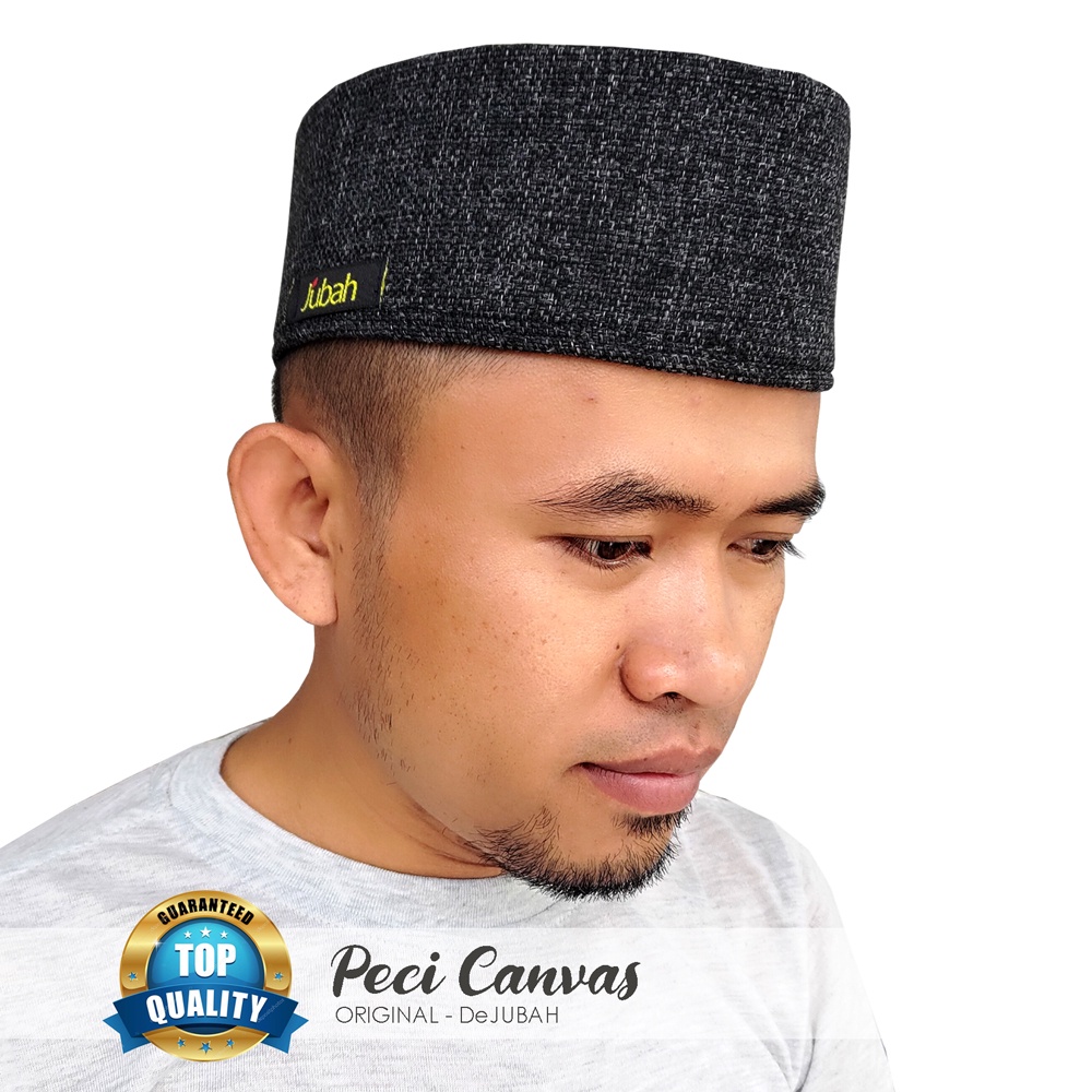 DeJubah - Songkok Kopiah Peci dewasa laki laki terbaru warna hitam Misty polos bahan Canvas Premium 