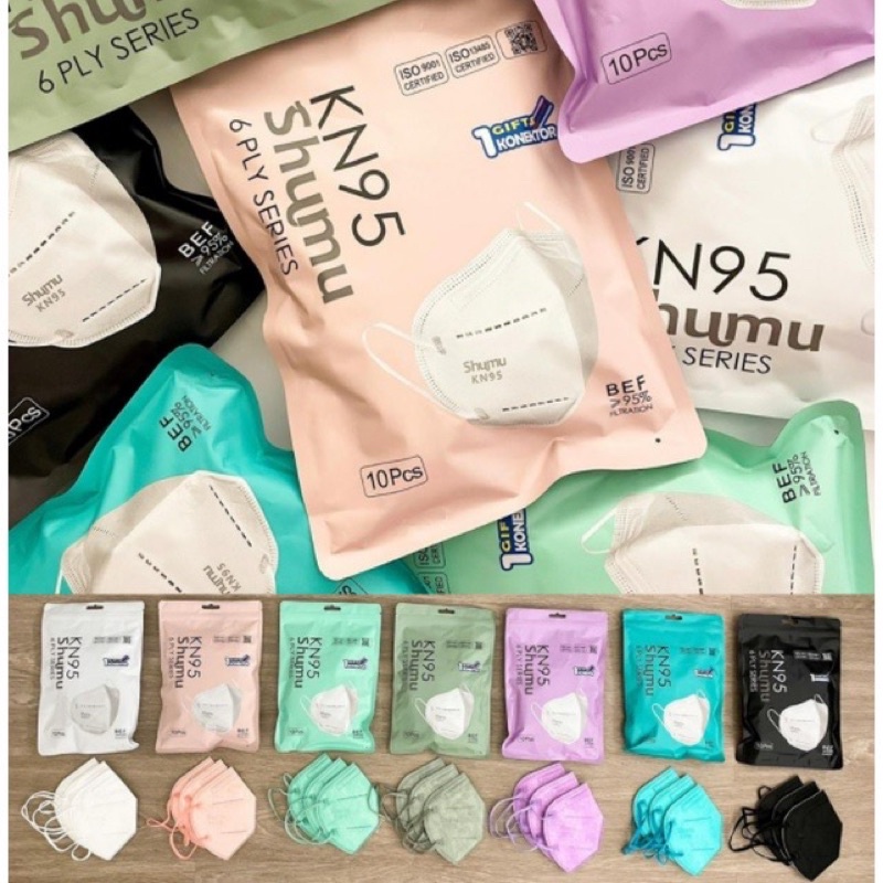 SHUMU KN95 6PLY EARLOOP ISI 10PC / MASKER SHUMU / MASKER KN95 / KN95 SHUMU WARNA WARNI