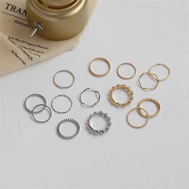 ➰CKK➰K25 7pcs / Set Cincin Rantai Emas Model Terbuka Gaya Retro Korea Untuk Aksesoris Perhiasan