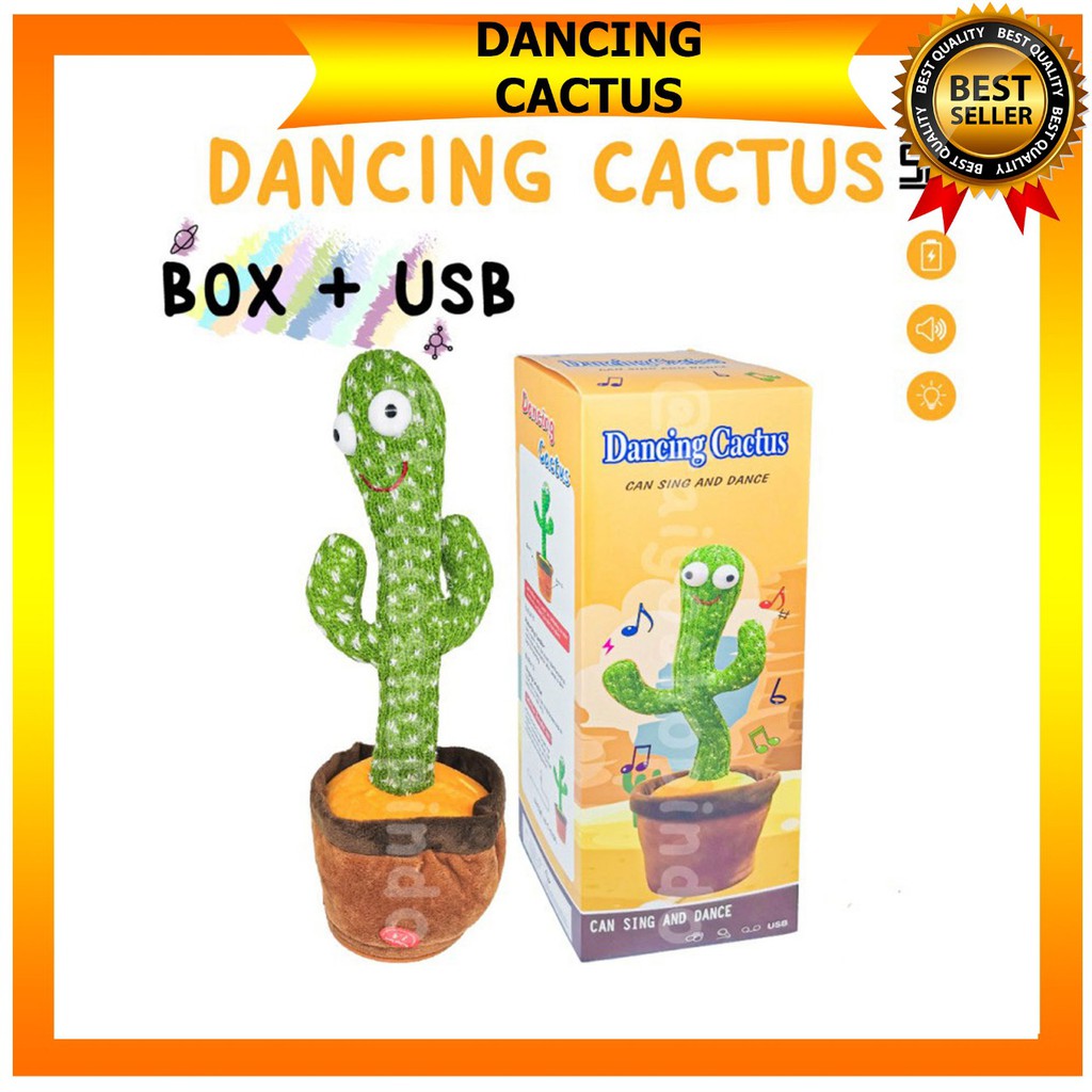 Mainan Anak Dancing Cactus USB BOX Kaktus Joged Musik Bicara Menari