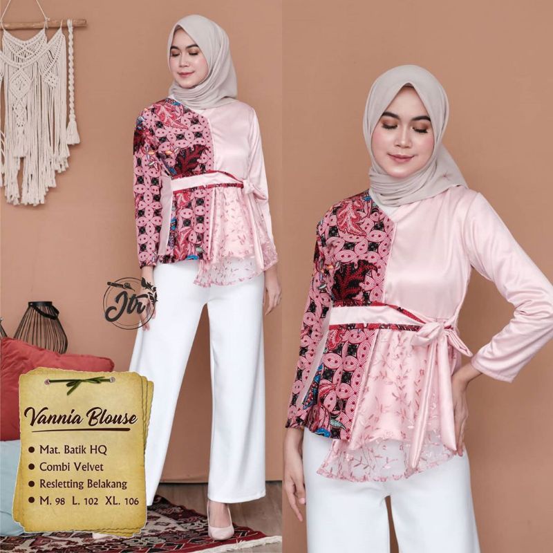 ATASAN BLOUSE BATIK WANITA MODERN HALUS KOMBINASI BROKAT POLOS