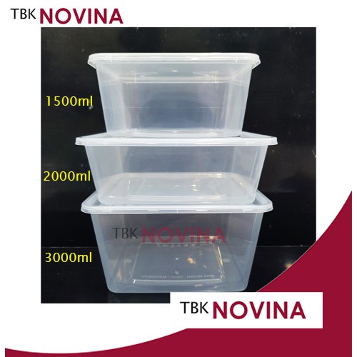 [25PCS]Thinwall 1500ml SQUARE food container box tempat makan plastik kotak nasi penyimpanan makanan kulkas