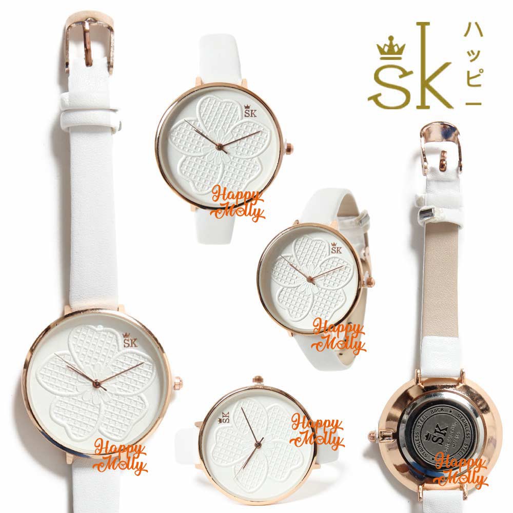 SK Anggrek 3D [ Putih ] Jam Tangan Water Resistant Wanita Fashion Strap Leather - SK_816