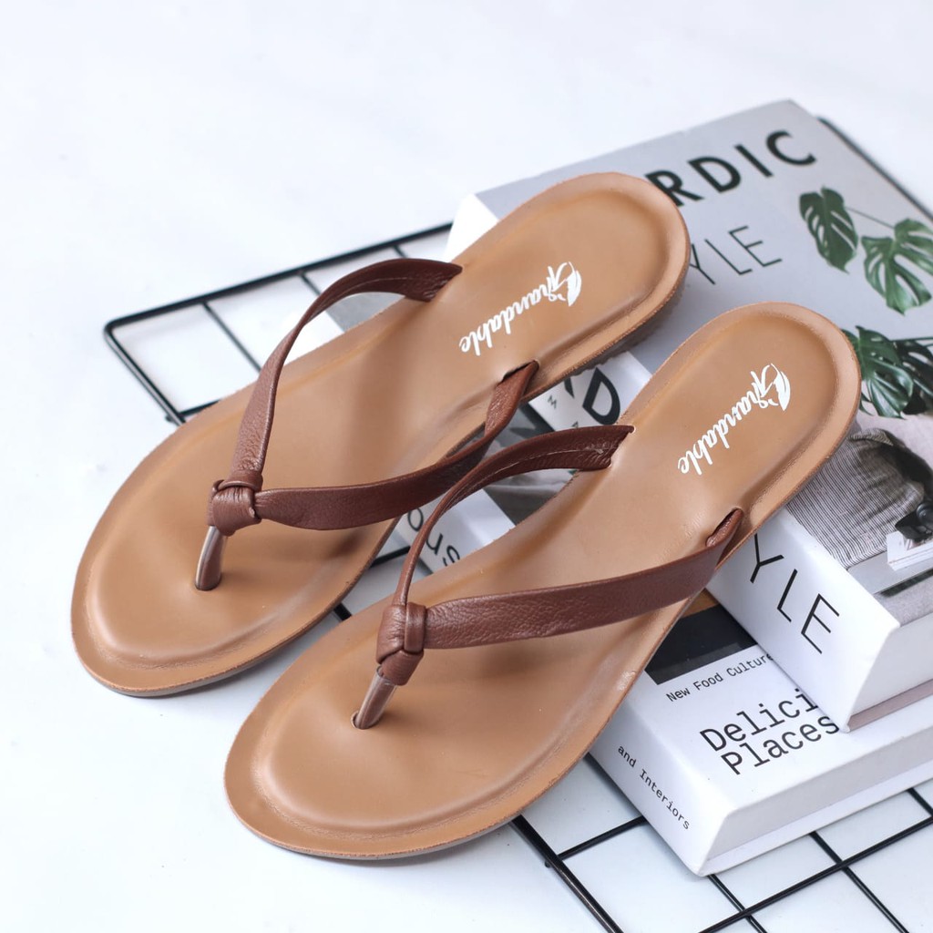 ABRHM x MONIK Sandal Kulit Wanita Sendal Jepit Papirut Asli Garut Sendal wanita Santai Gaya Keren Kekinian Original