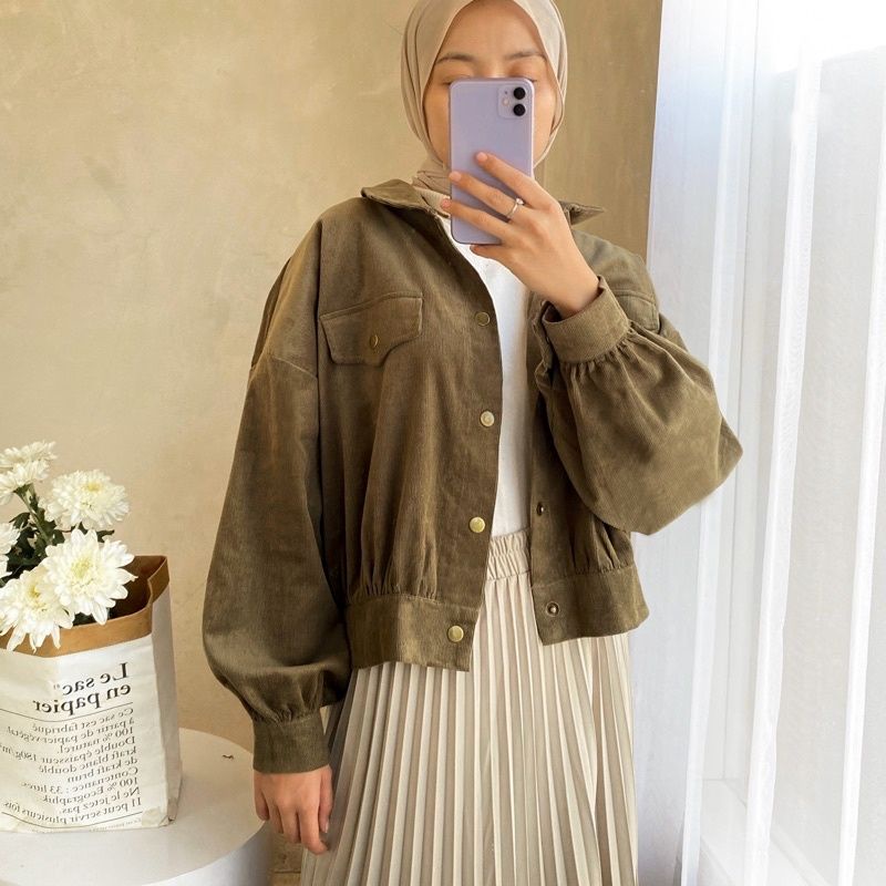 Corduroy Jacket by edmee-Dark Matcha