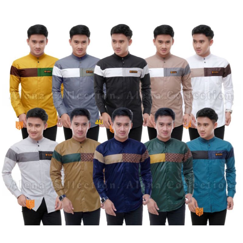 BAJU KOKO QINANG MOTIF GARIS DADA PUTIH HITAM NAVY HIJAU batikjaguar bahan serap tebal original LENG