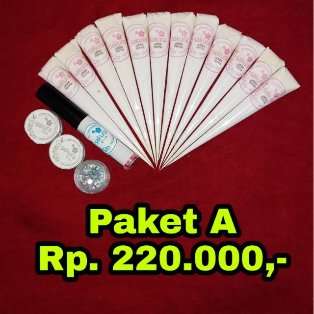 PAKET A HENNA SAKURA / WHITE HENNA / HENNA PUTIH / HENNA WATERPROOF / HENNA PENGANTIN