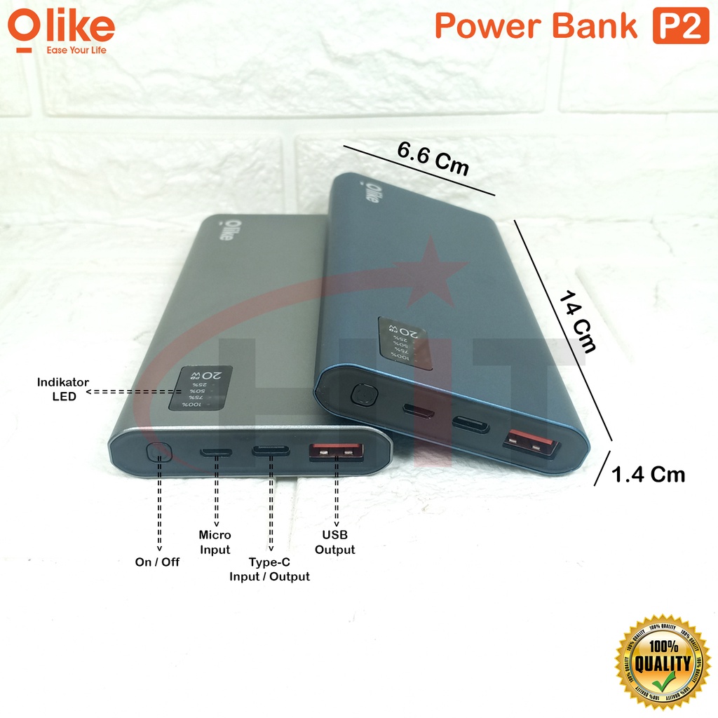 Olike PowerBank 10000mAh 3A Dual Output Port USB &amp; Type-C Original