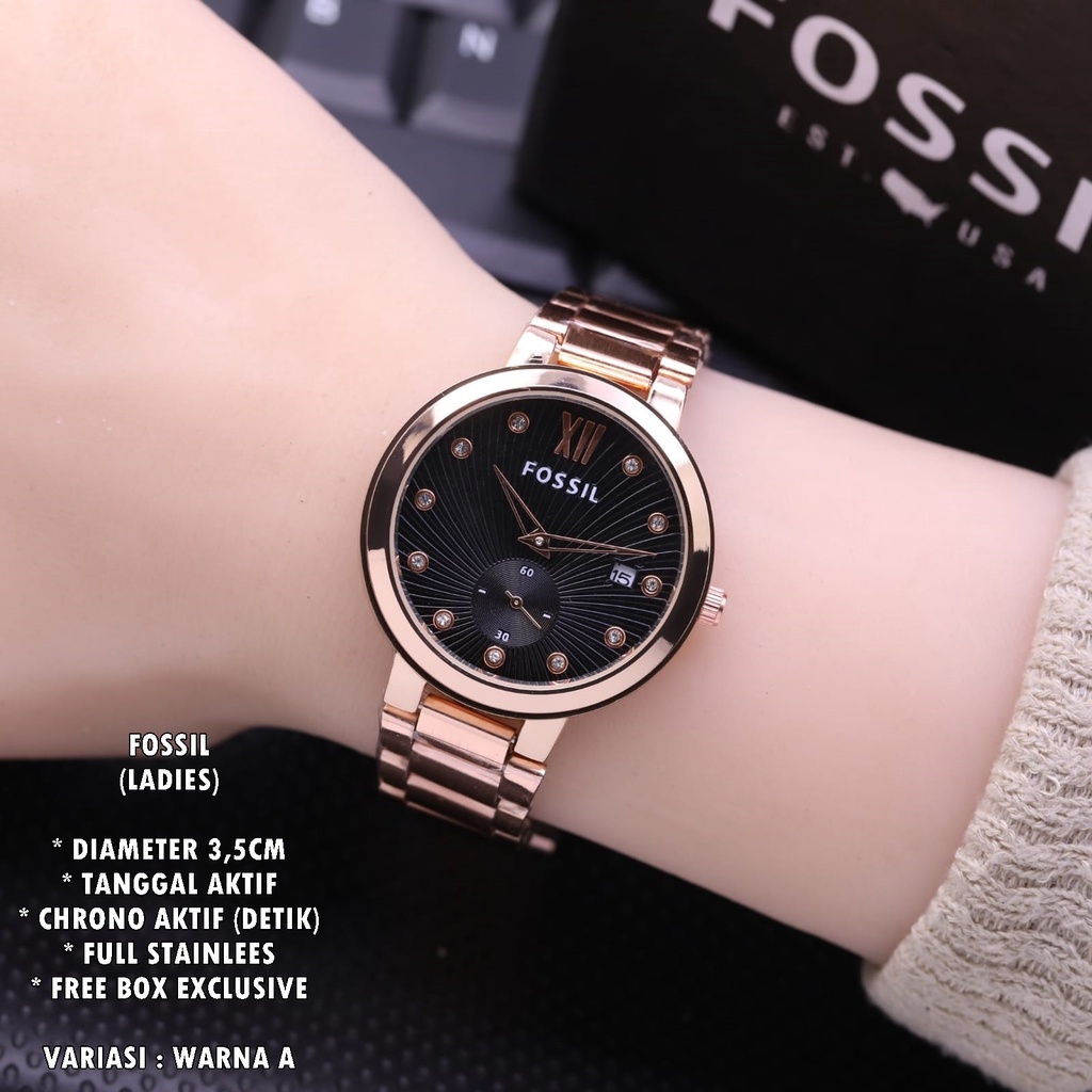 (BISA COD) JAM TANGAN WANITA FASHION RANTAI BODY BULAT TANGGAL &amp; CHRONO AKTIF