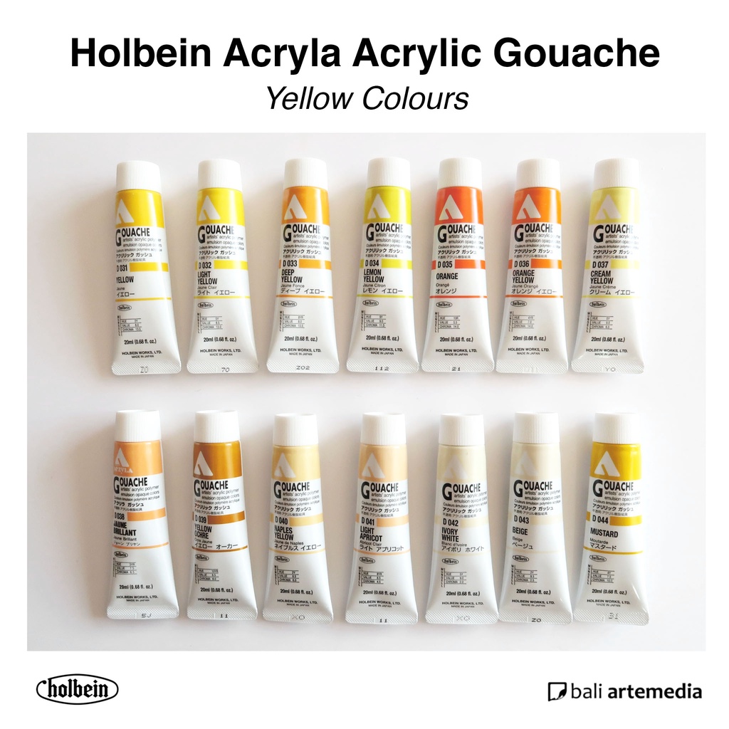 Holbein Acryla YELLOW Acrylic Gouache Paint 20ml