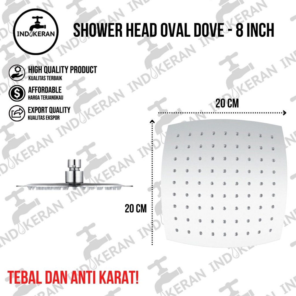 INDOKERAN - Wall Shower Head Oval Dove - 8 Inch